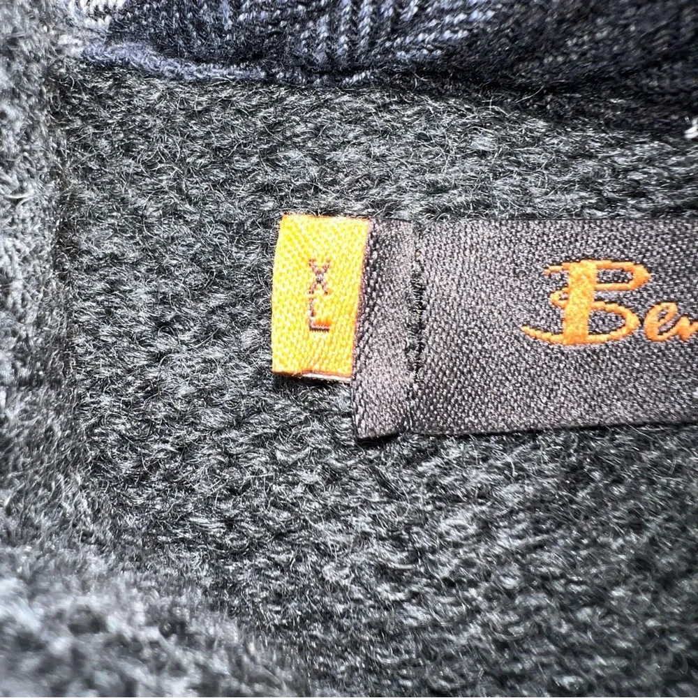 Ben Sherman Gray Cable Knit Funnel Neck Shawl Collar Wool Blend Sweater XL